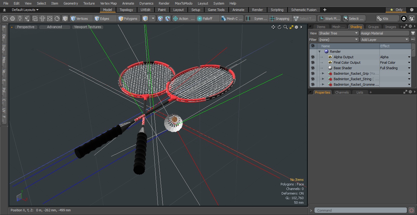 3D model Red Composite Badminton Rackets and Plastic Shuttlecock