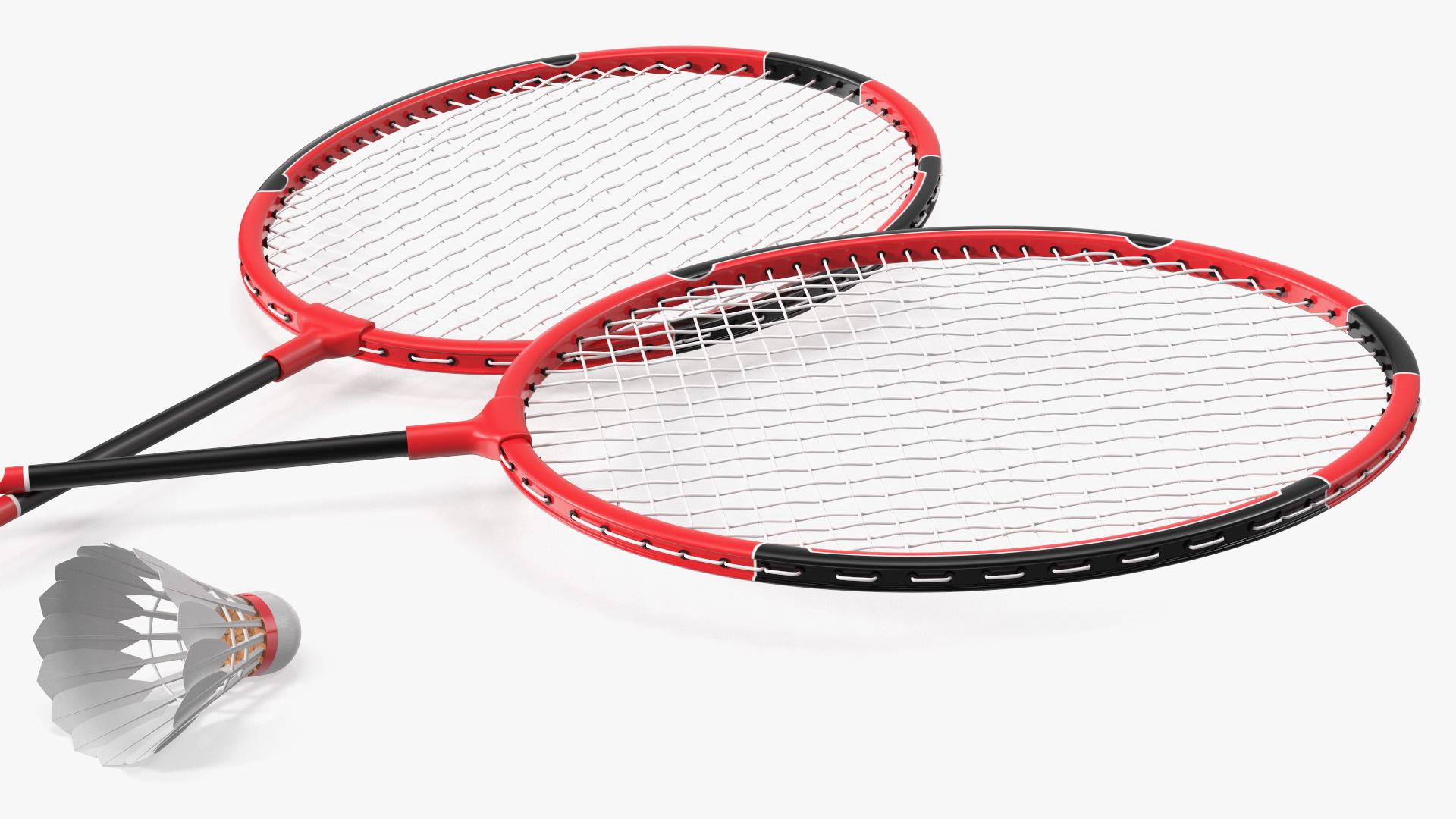 3D model Red Composite Badminton Rackets and Plastic Shuttlecock