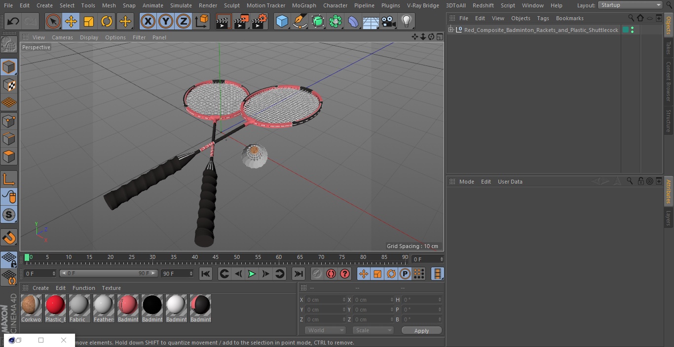 3D model Red Composite Badminton Rackets and Plastic Shuttlecock