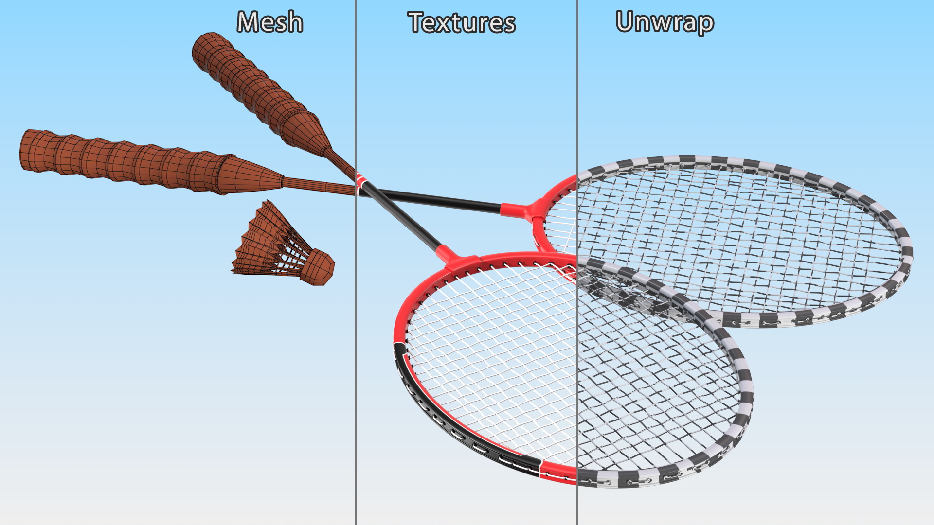 3D model Red Composite Badminton Rackets and Plastic Shuttlecock