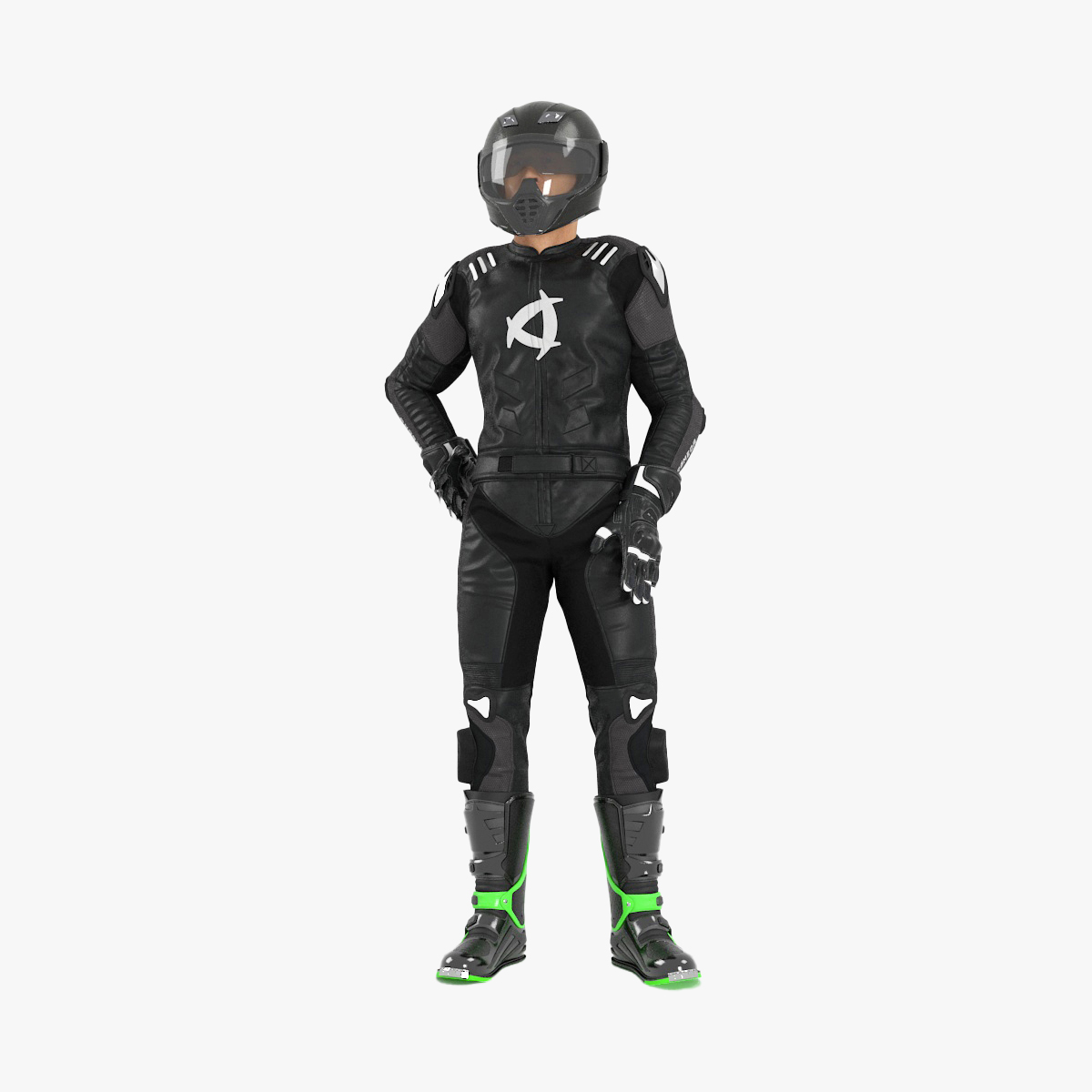 3D model Bike Rider Wearing Protective Riderwear Rigged for Maya