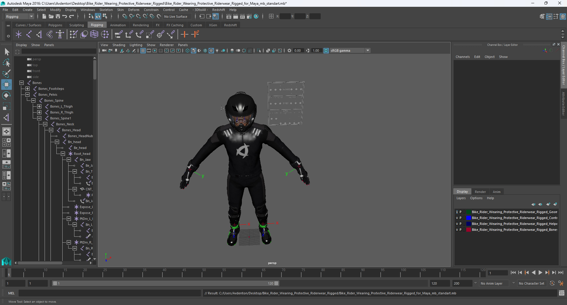 3D model Bike Rider Wearing Protective Riderwear Rigged for Maya