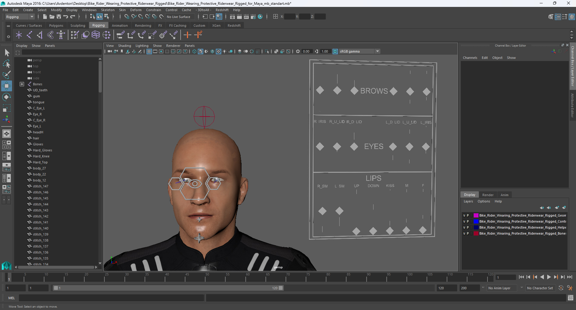 3D model Bike Rider Wearing Protective Riderwear Rigged for Maya