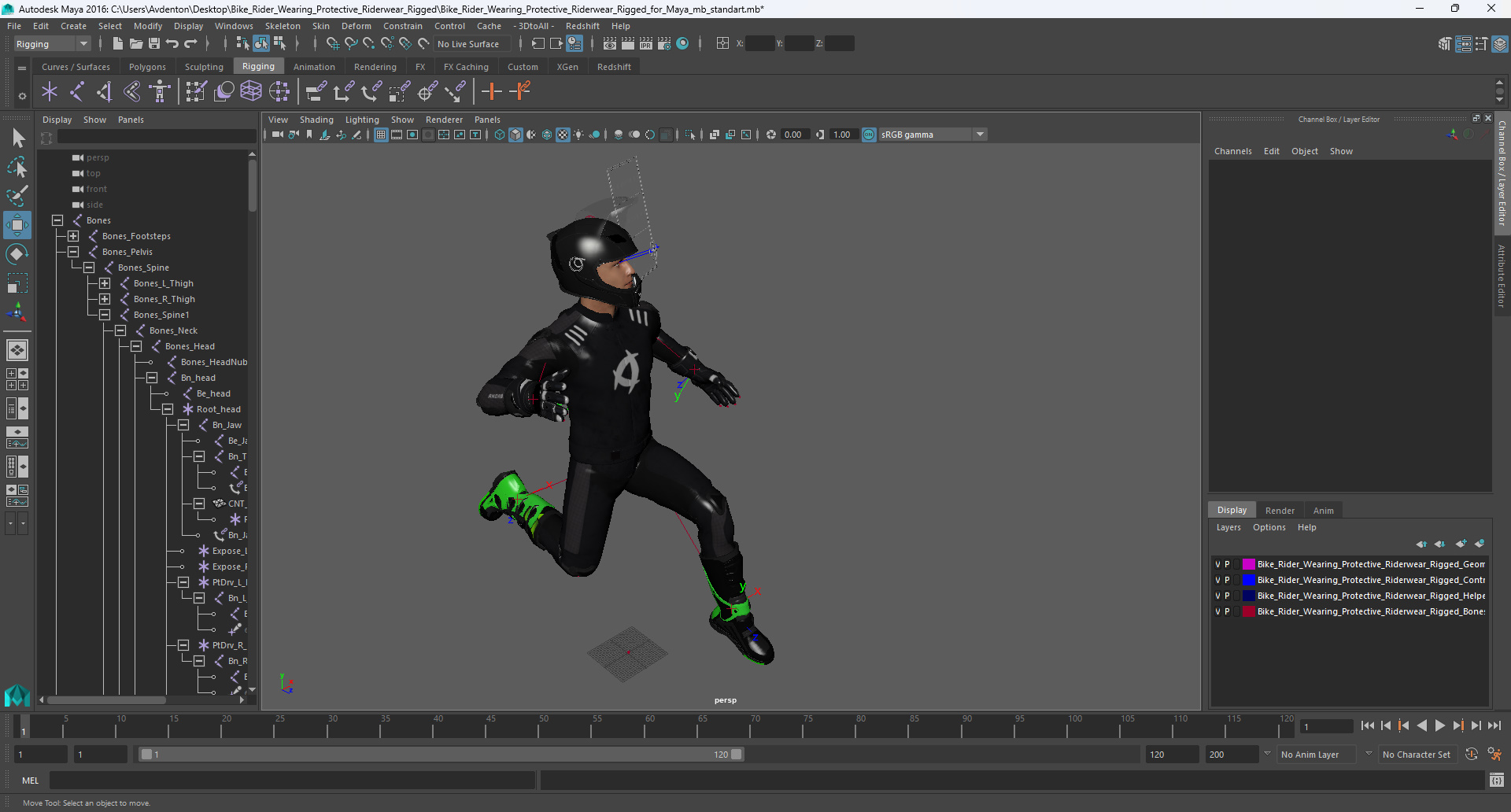 3D model Bike Rider Wearing Protective Riderwear Rigged for Maya