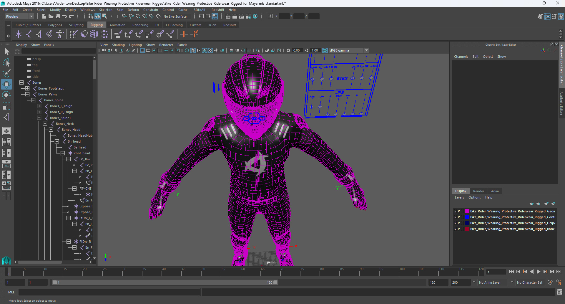 3D model Bike Rider Wearing Protective Riderwear Rigged for Maya