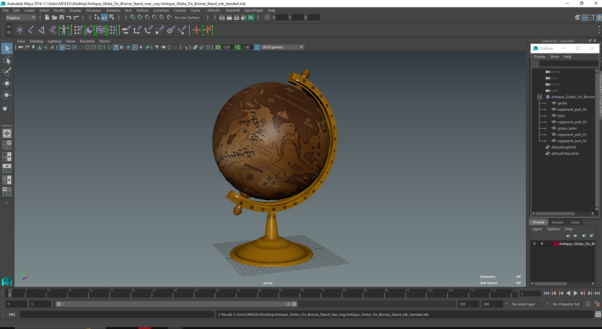 Antique Globe On Bronze Stand 3D model