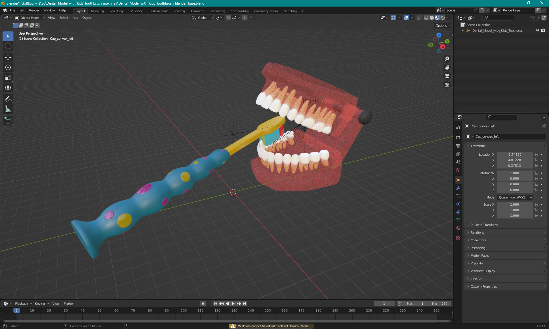 3D Dental Model with Kids Toothbrush model