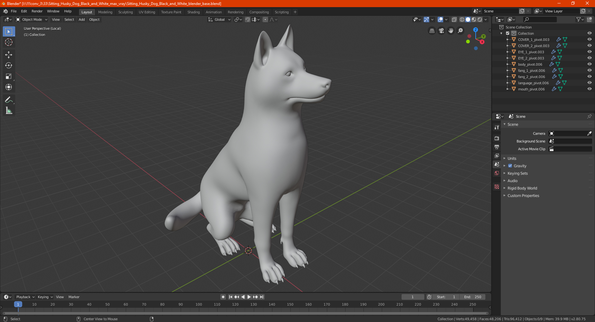 Sitting Siberian Husky Copper and White 3D model