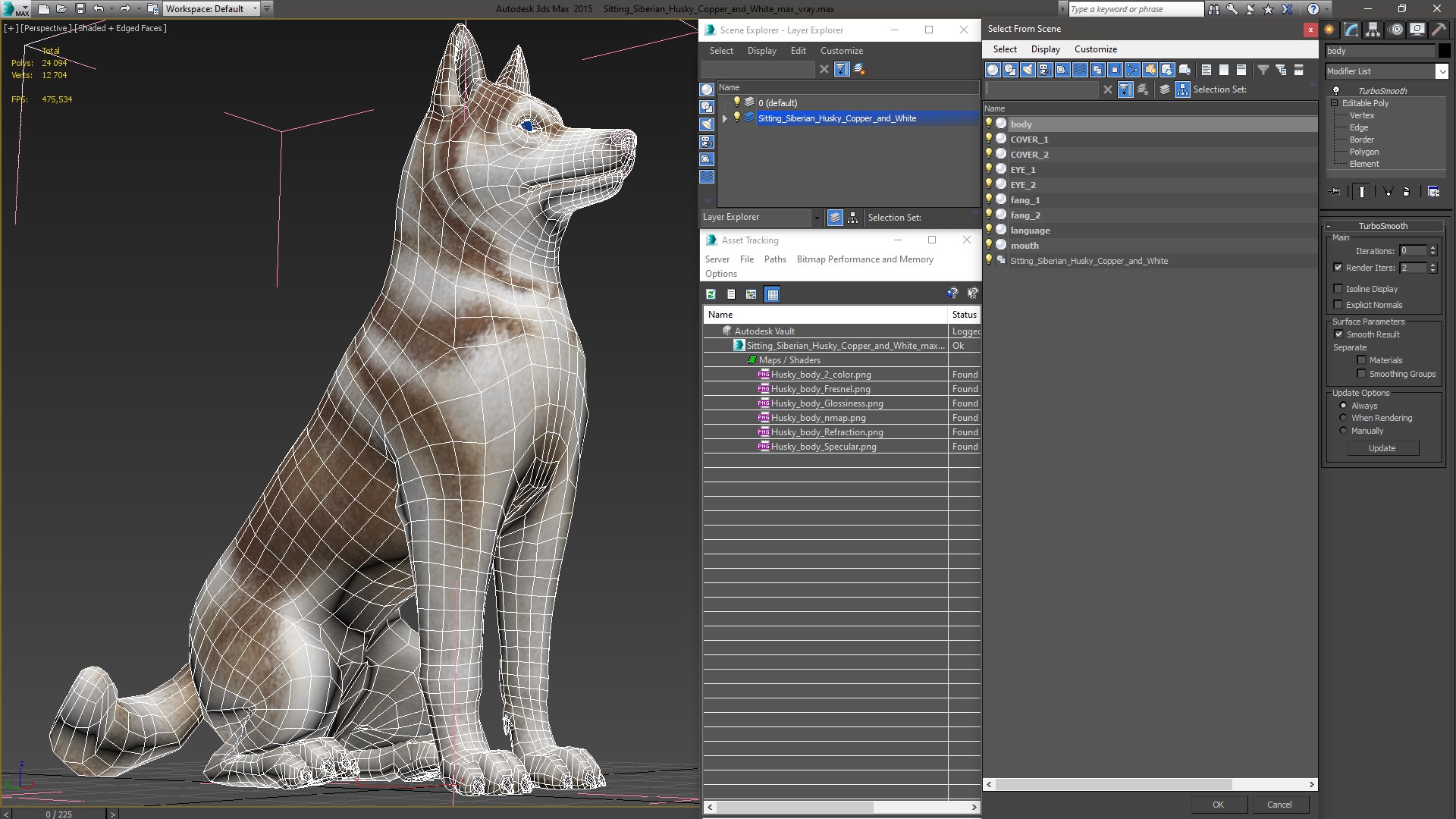 Sitting Siberian Husky Copper and White 3D model