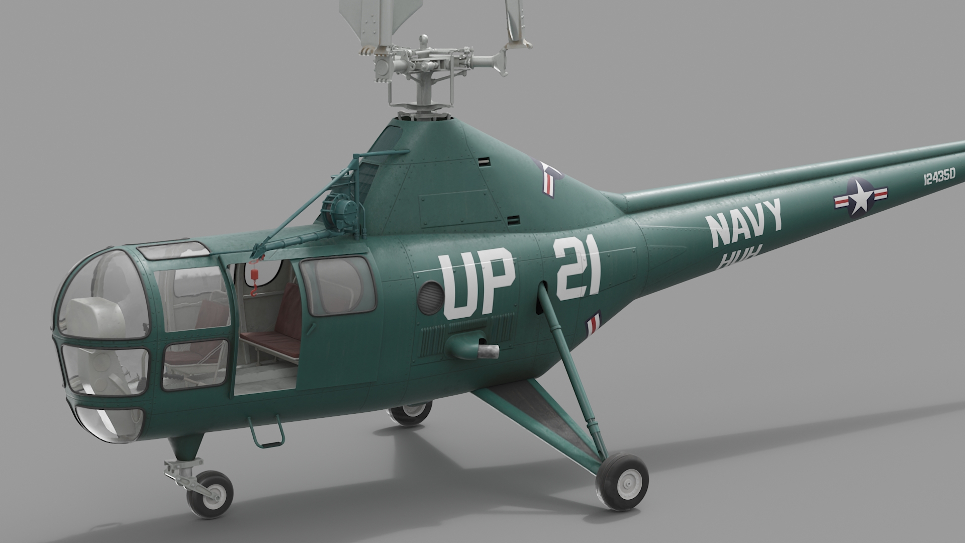 3D Navy Helicopter Sikorsky H-5 Green Rigged