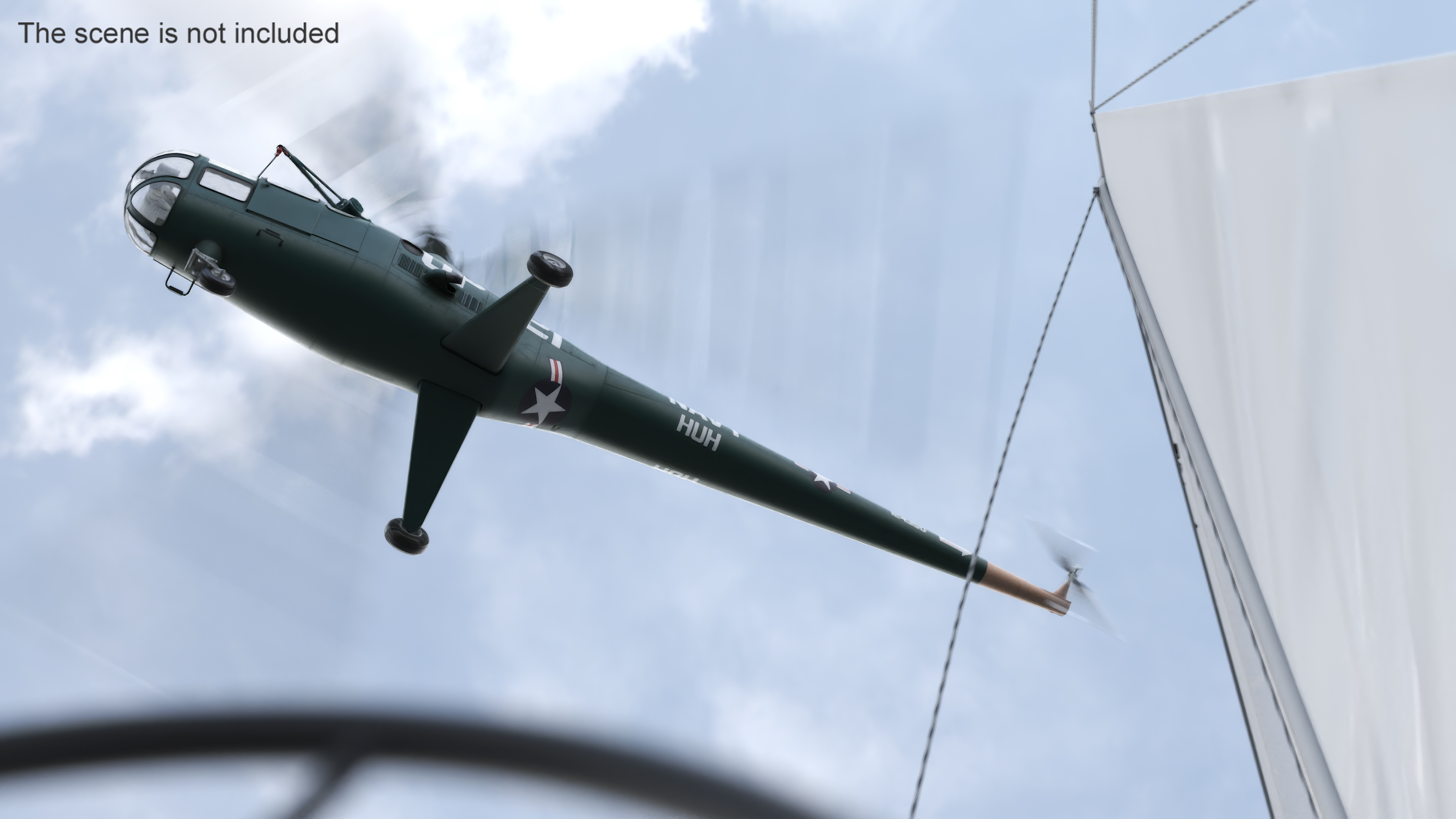 3D Navy Helicopter Sikorsky H-5 Green Rigged