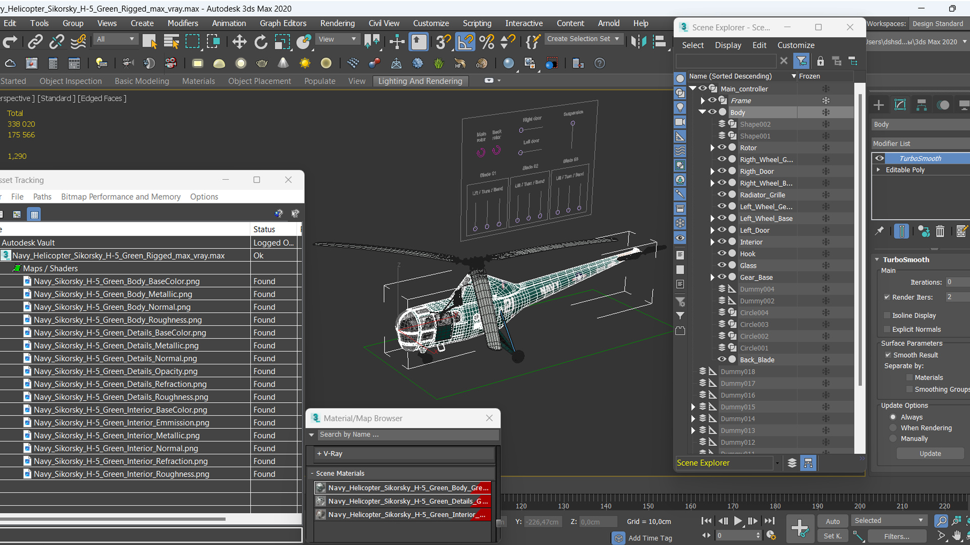 3D Navy Helicopter Sikorsky H-5 Green Rigged