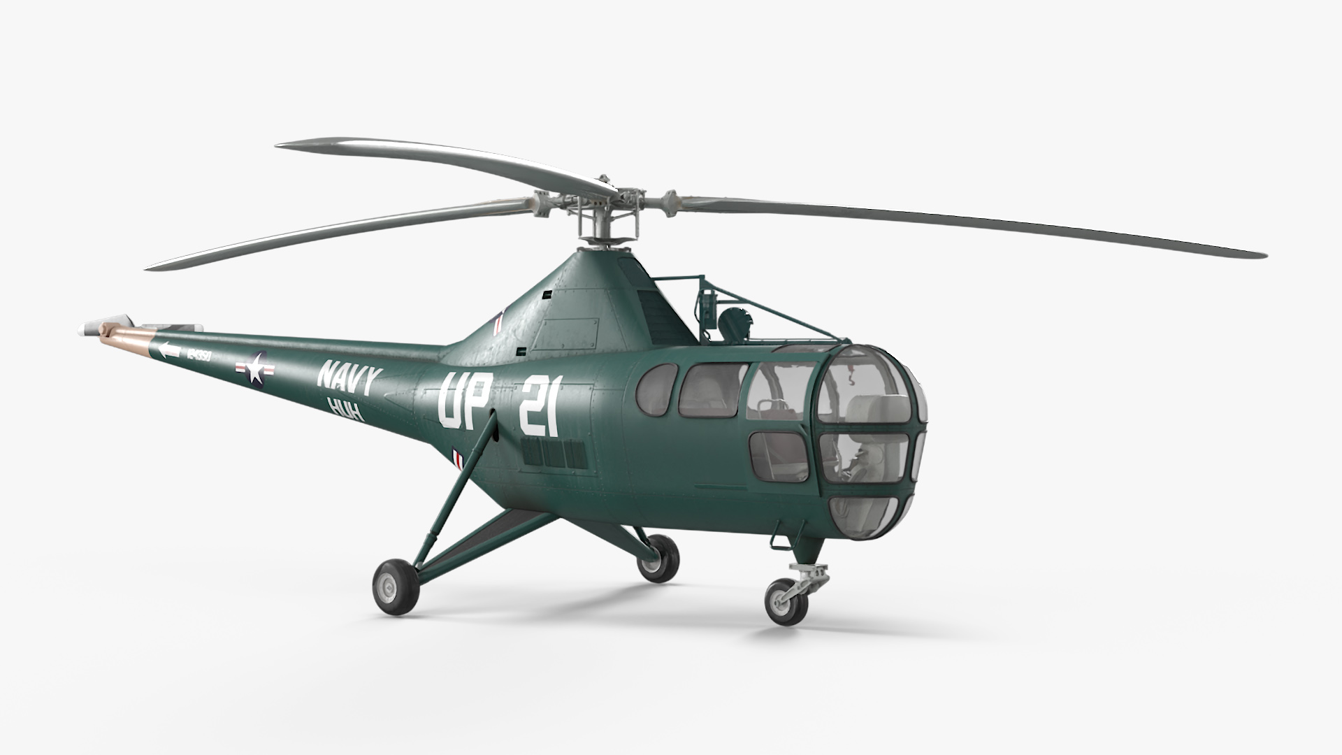 3D Navy Helicopter Sikorsky H-5 Green Rigged