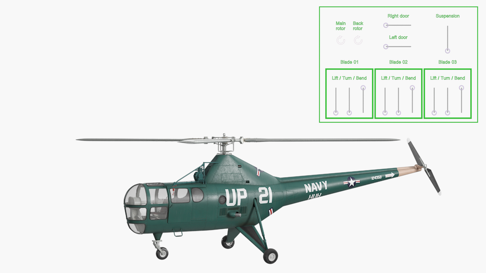 3D Navy Helicopter Sikorsky H-5 Green Rigged