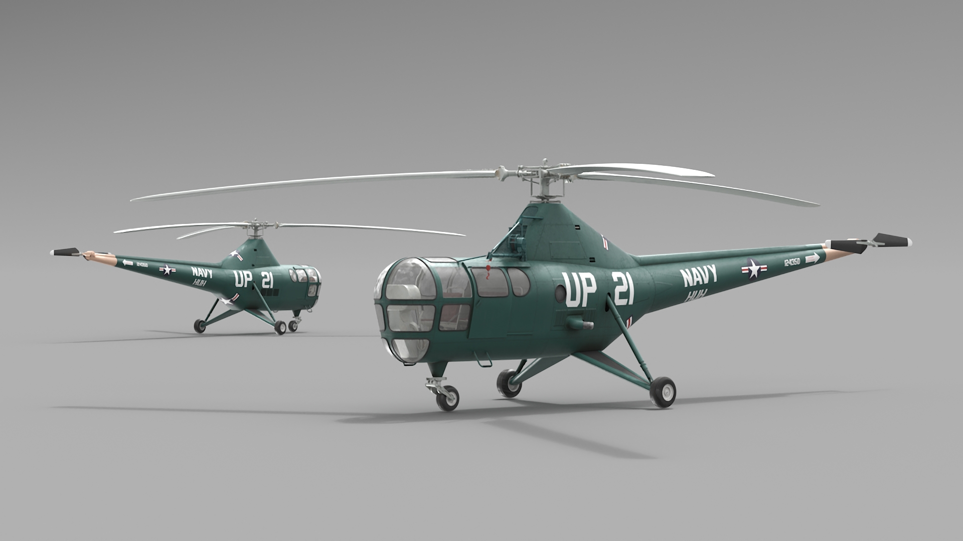 3D Navy Helicopter Sikorsky H-5 Green Rigged