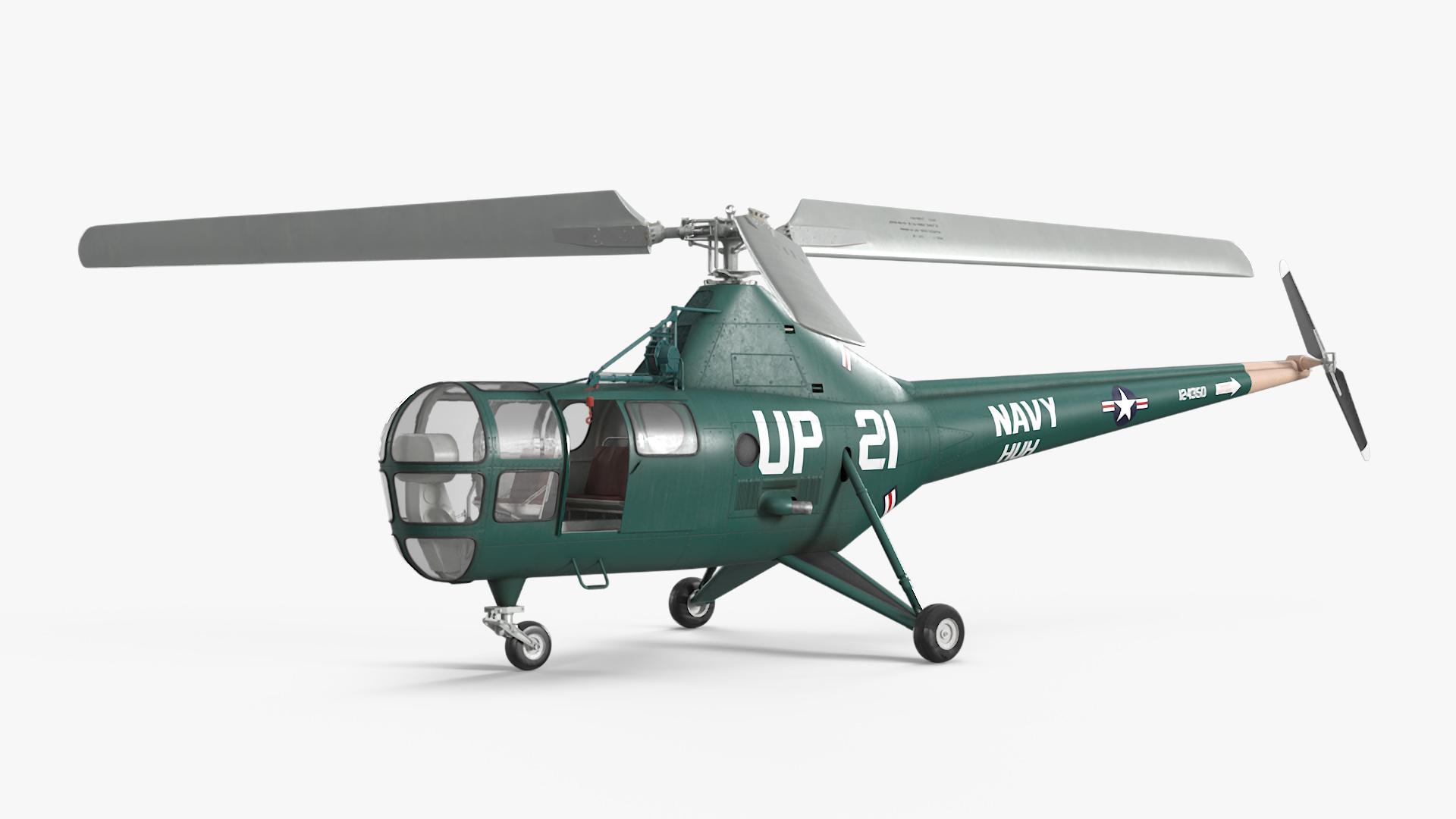 3D Navy Helicopter Sikorsky H-5 Green Rigged