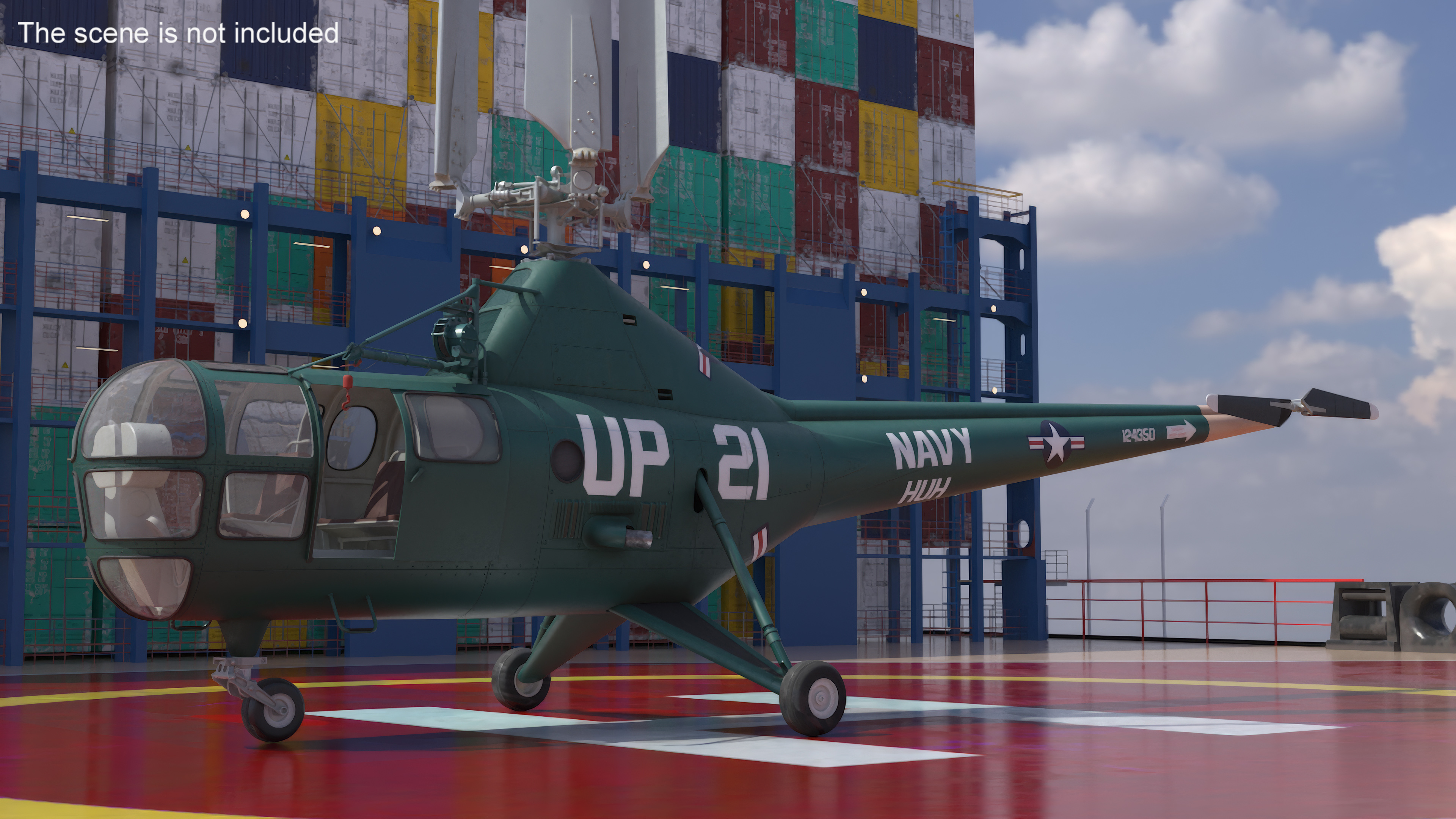 3D Navy Helicopter Sikorsky H-5 Green Rigged