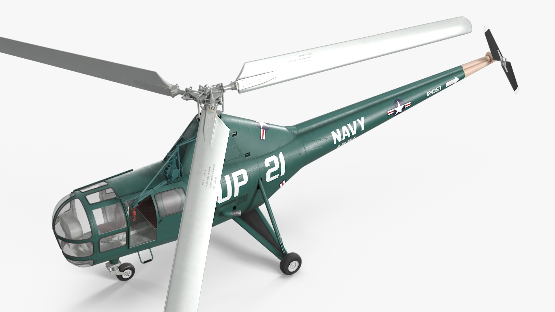 3D Navy Helicopter Sikorsky H-5 Green Rigged