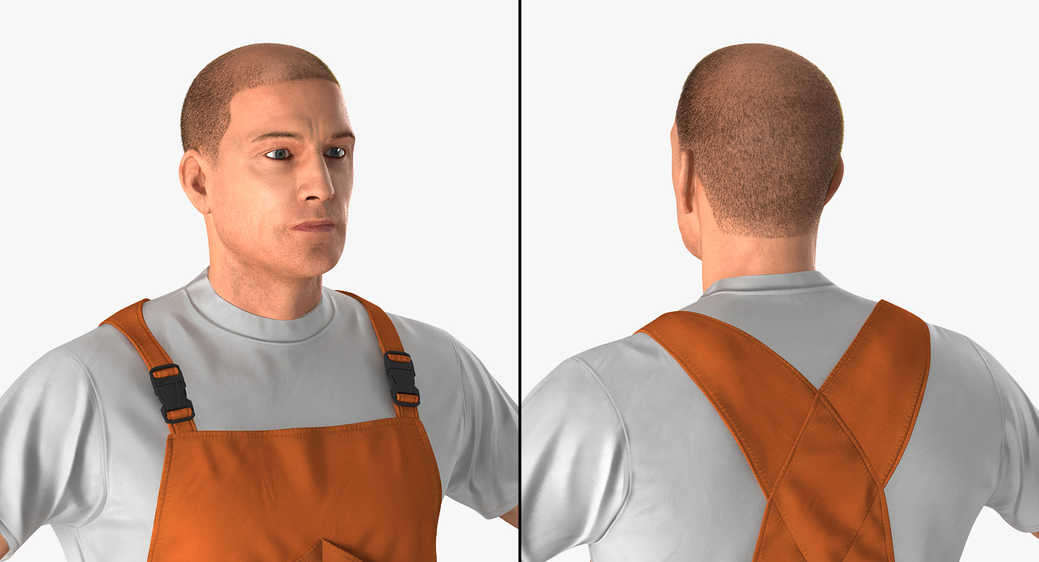 Worker In Orange Overalls Rigged 3D