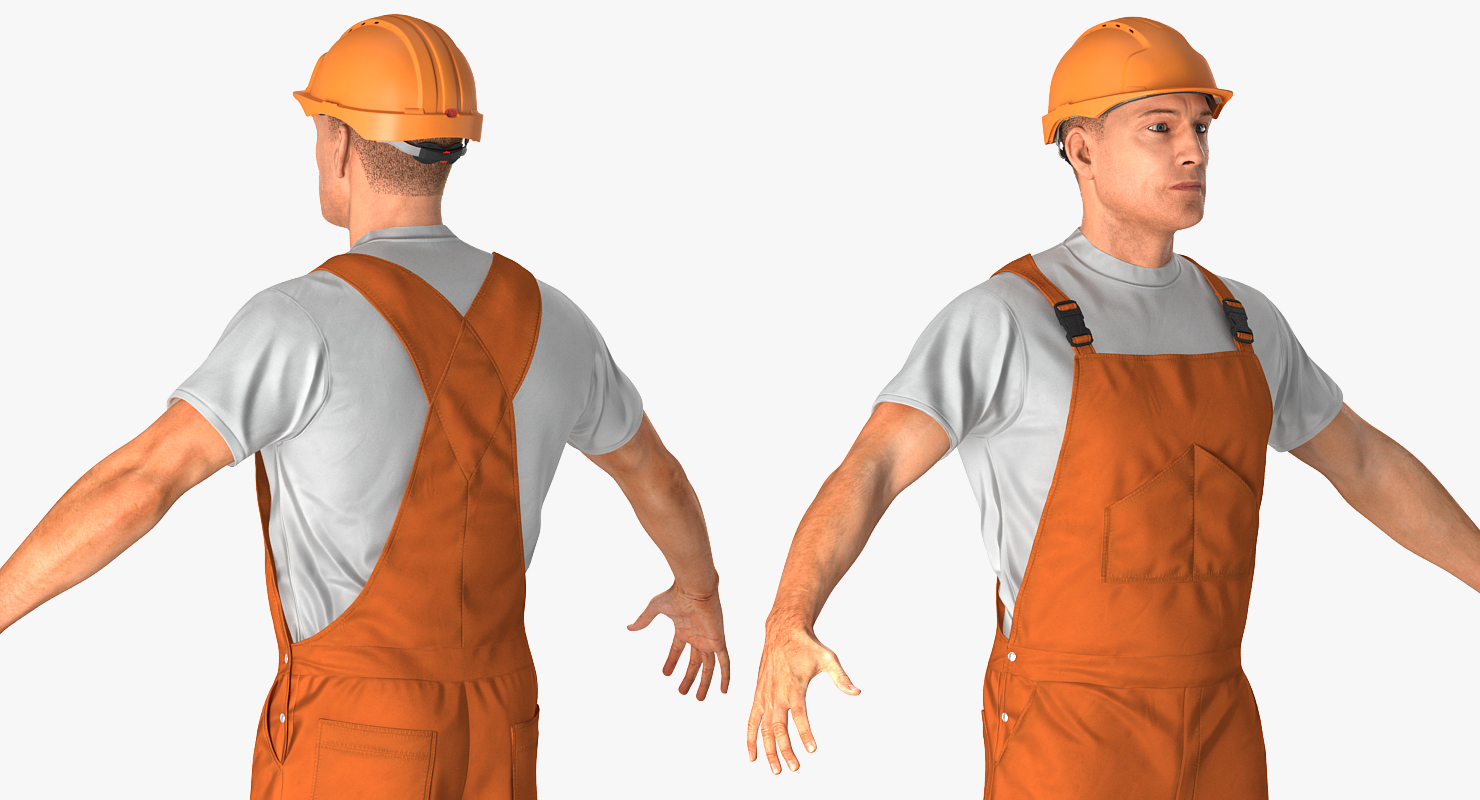 Worker In Orange Overalls Rigged 3D