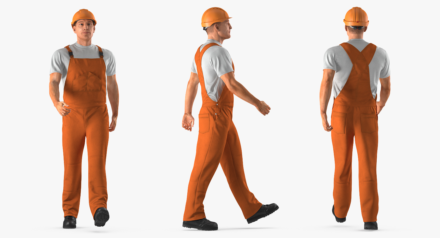 Worker In Orange Overalls Rigged 3D