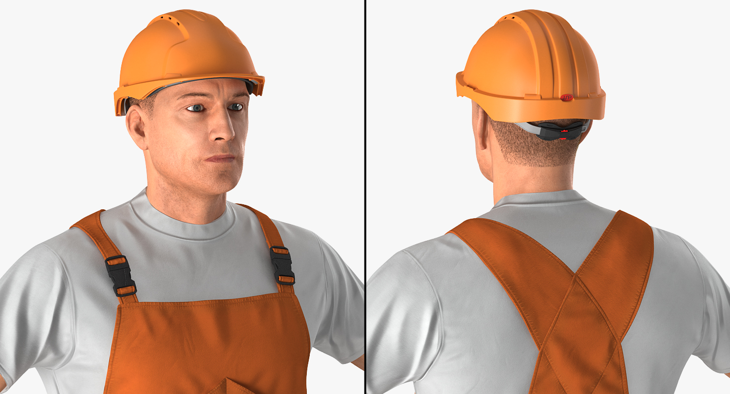 Worker In Orange Overalls Rigged 3D