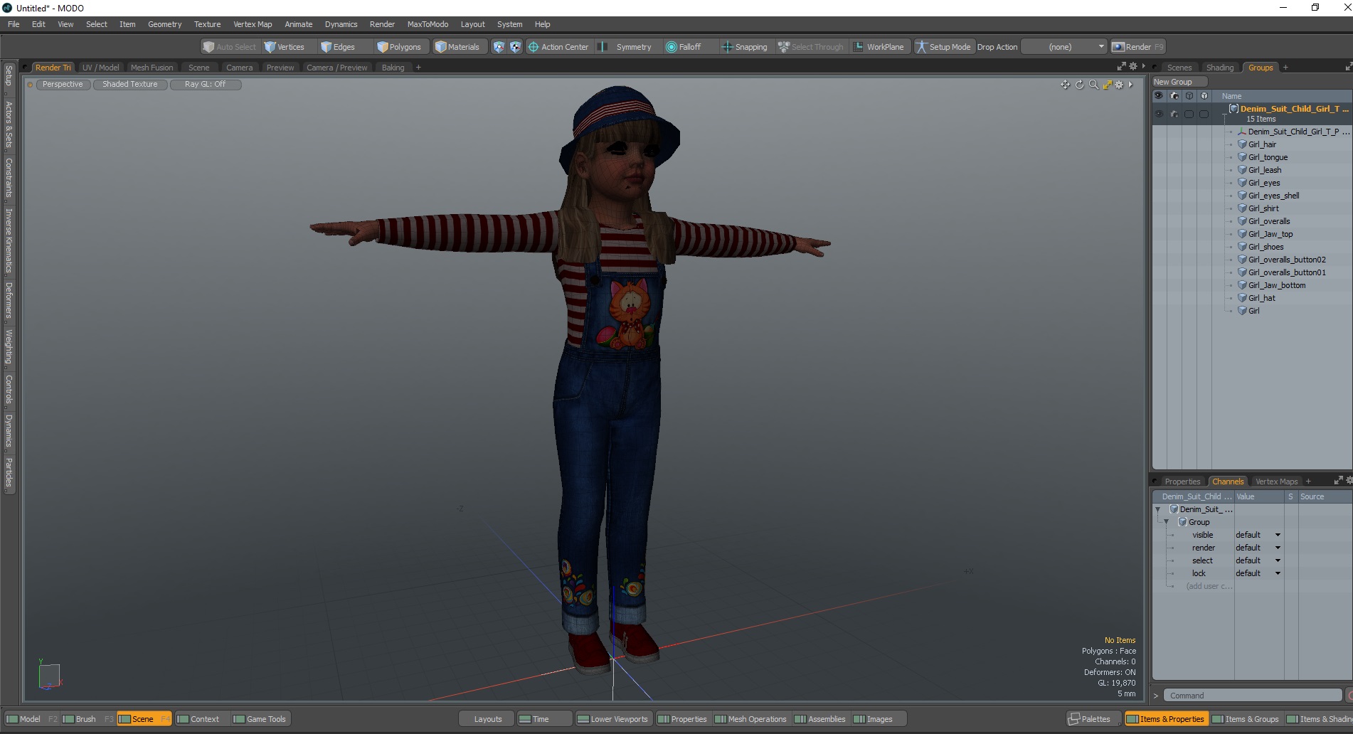 3D Denim Suit Child Girl T-Pose model