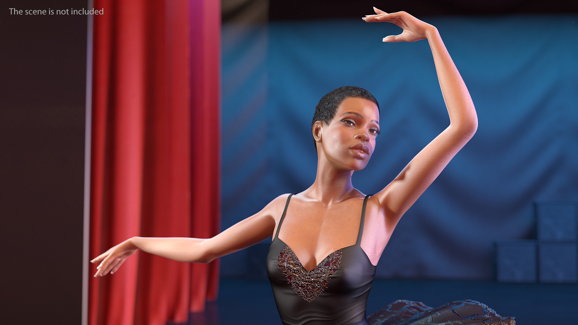 3D Light Skinned Black Ballerina Rigged