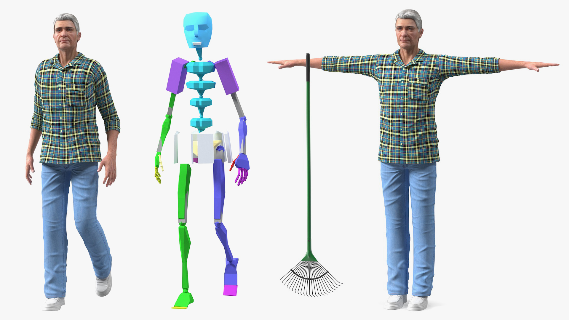 Elderly Man Homewear Rigged 3D