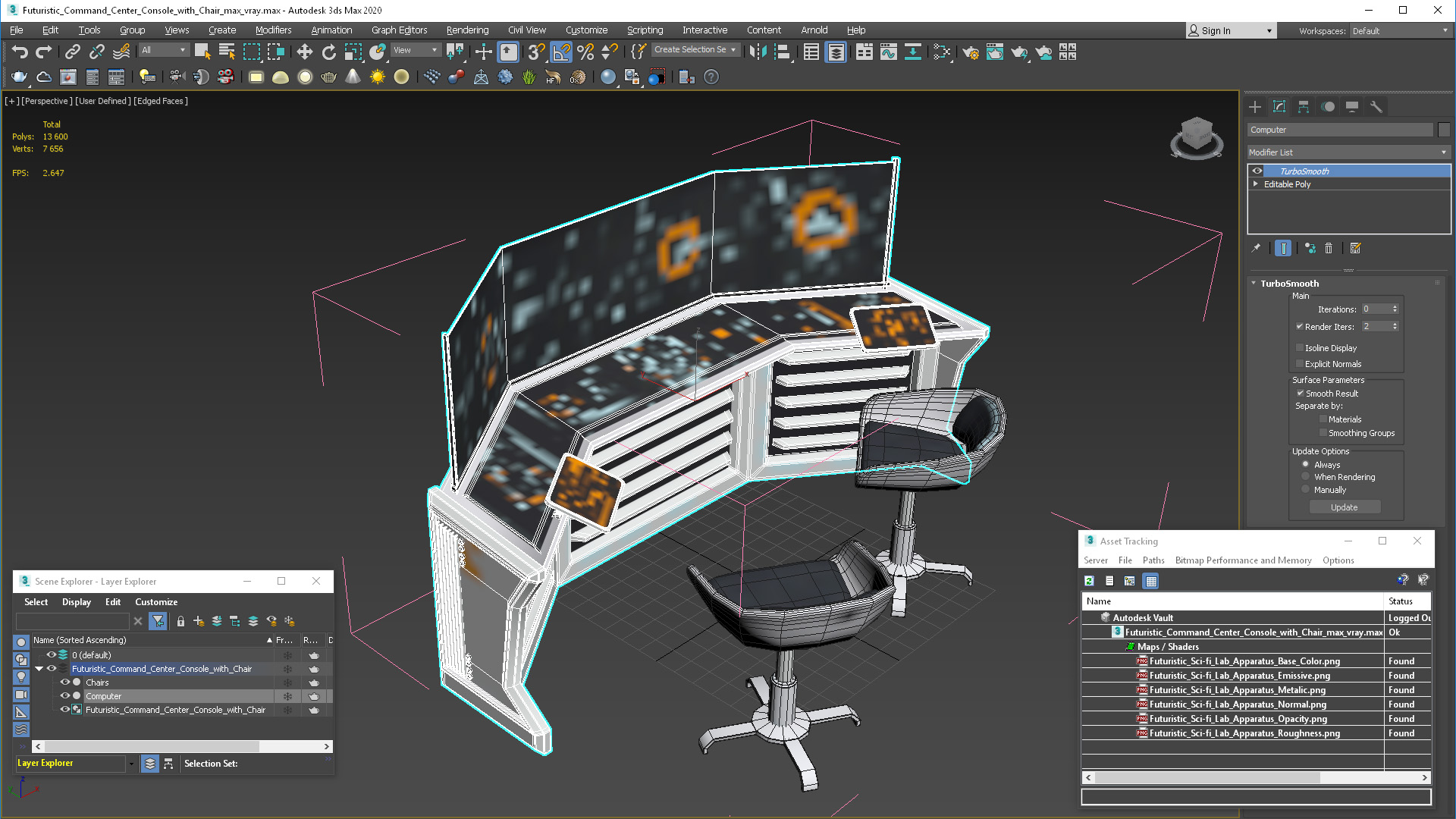 Futuristic Command Center Console with Chair 3D model