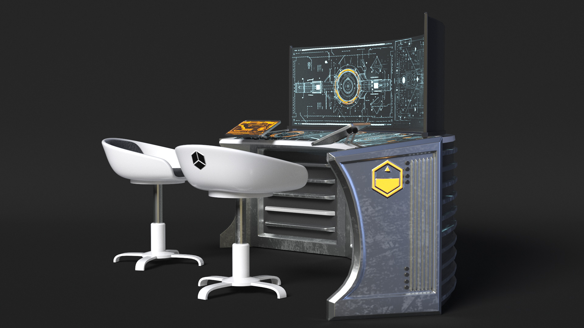 Futuristic Command Center Console with Chair 3D model