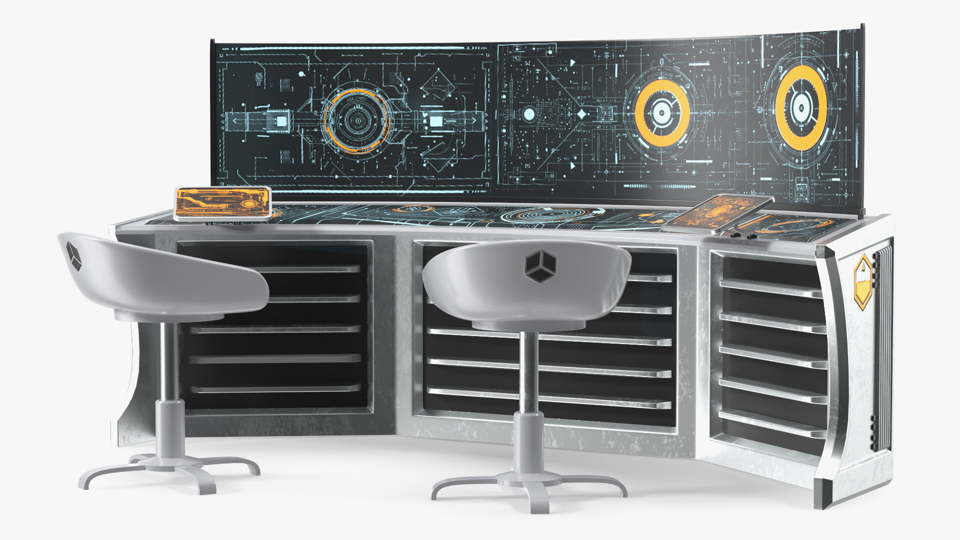 Futuristic Command Center Console with Chair 3D model