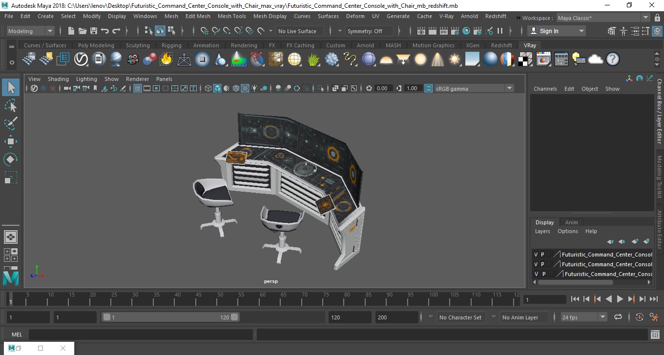 Futuristic Command Center Console with Chair 3D model