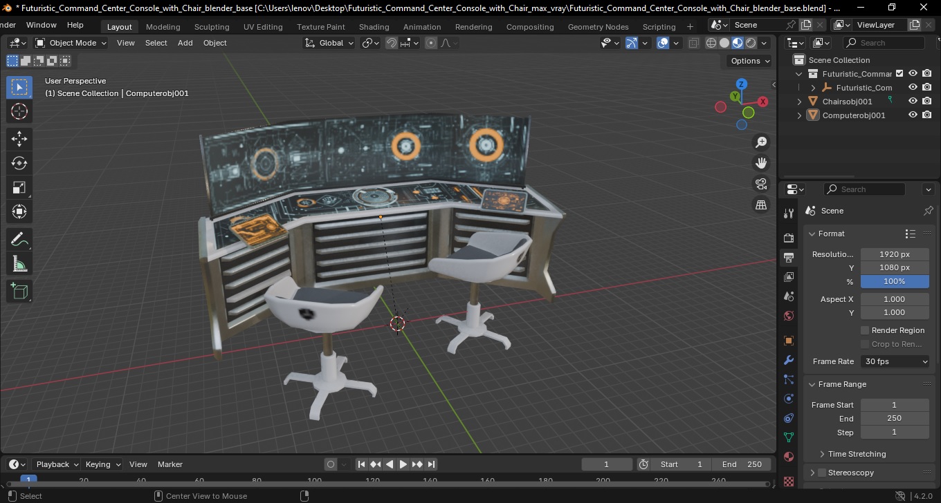 Futuristic Command Center Console with Chair 3D model