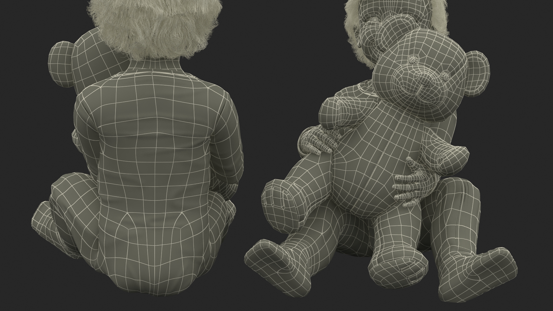 3D model Baby Girl with Teddy Bear