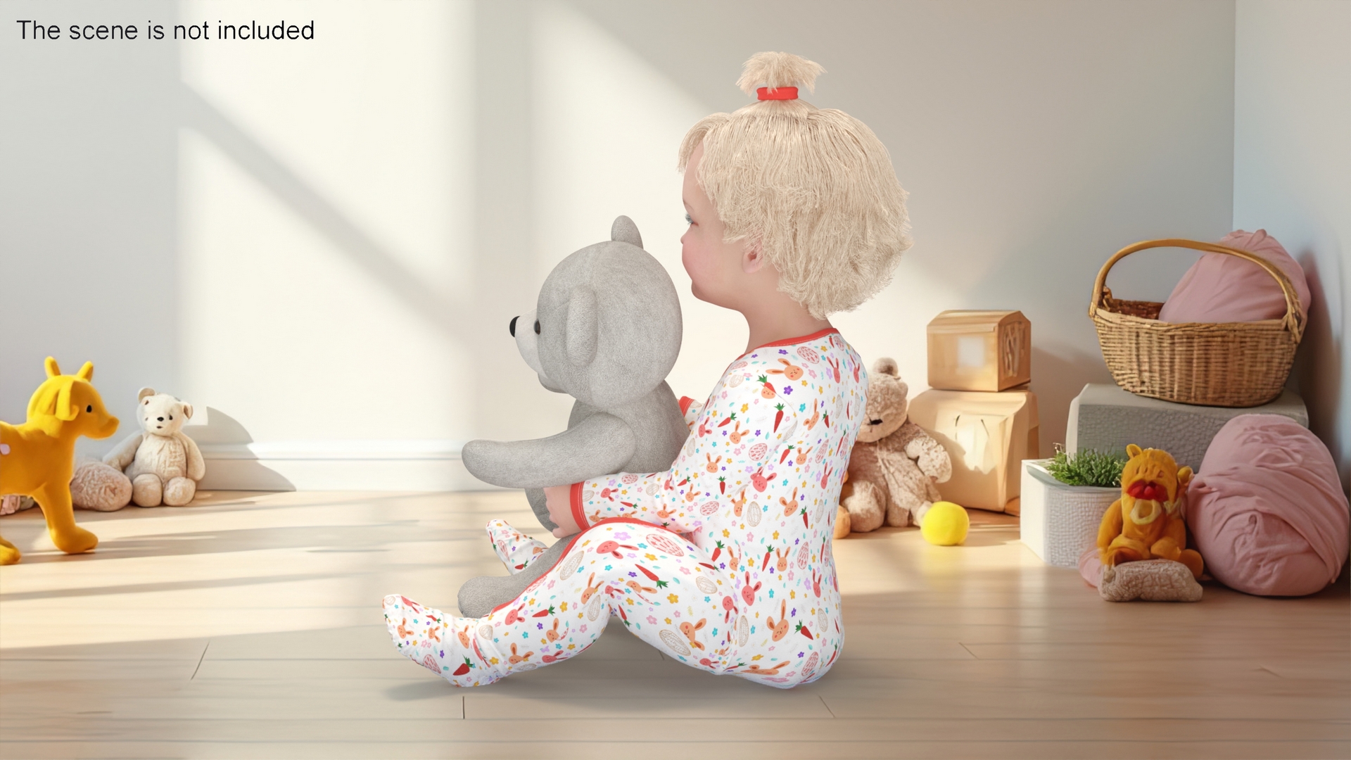 3D model Baby Girl with Teddy Bear