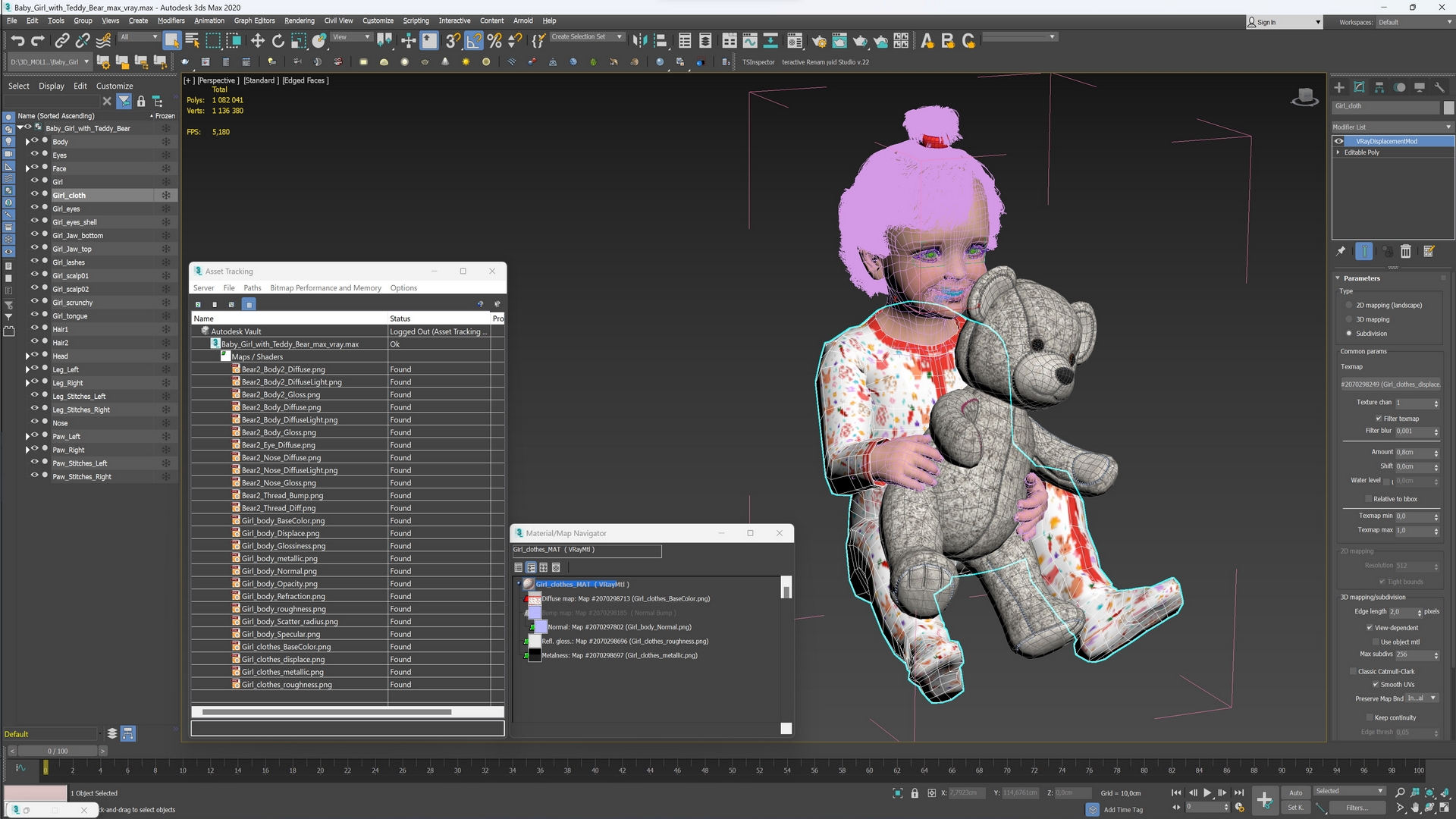 3D model Baby Girl with Teddy Bear