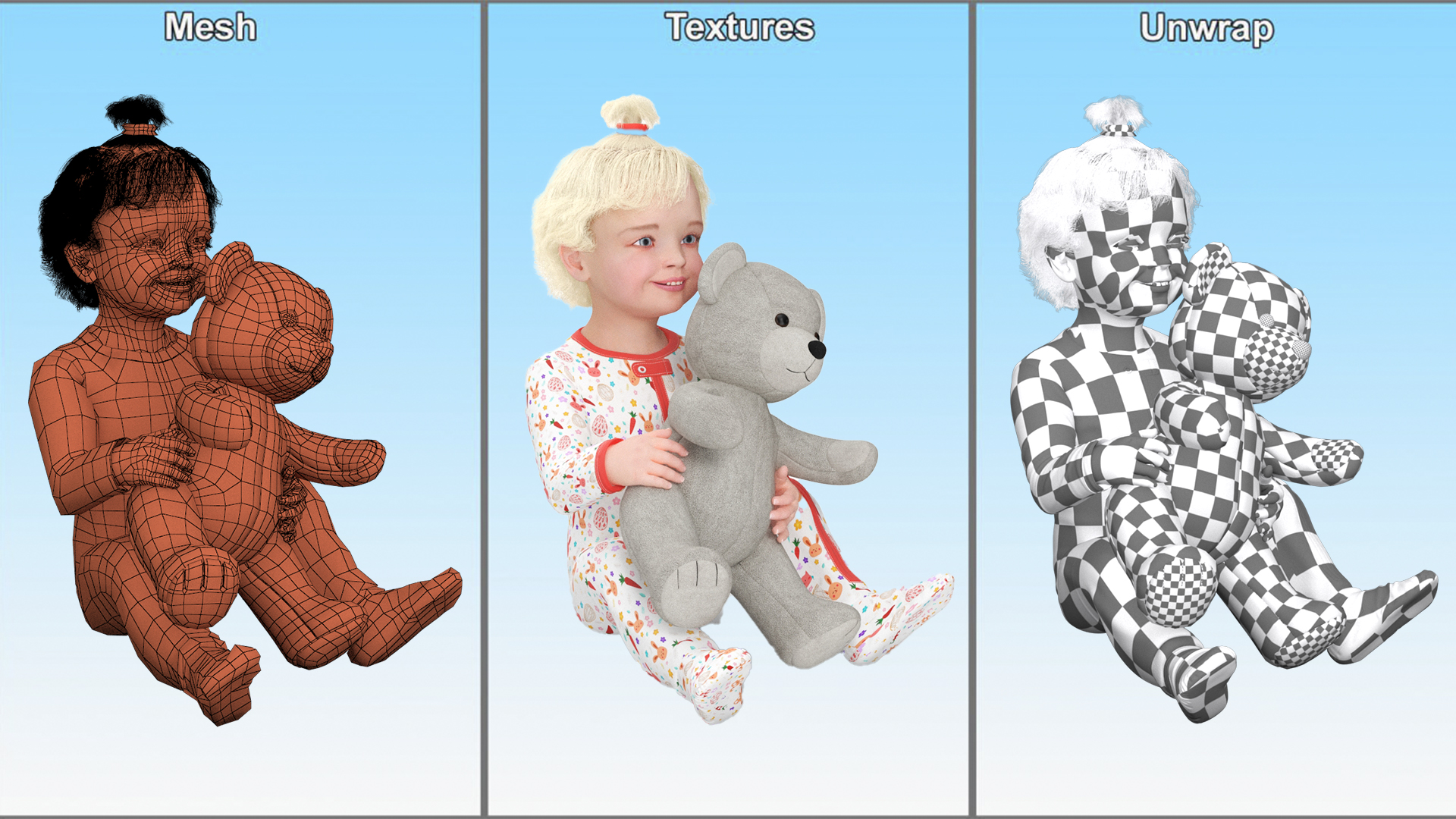 3D model Baby Girl with Teddy Bear