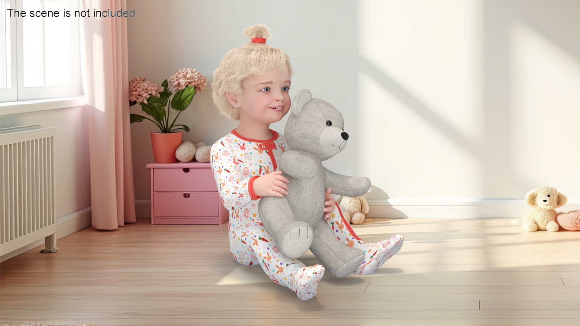 3D model Baby Girl with Teddy Bear