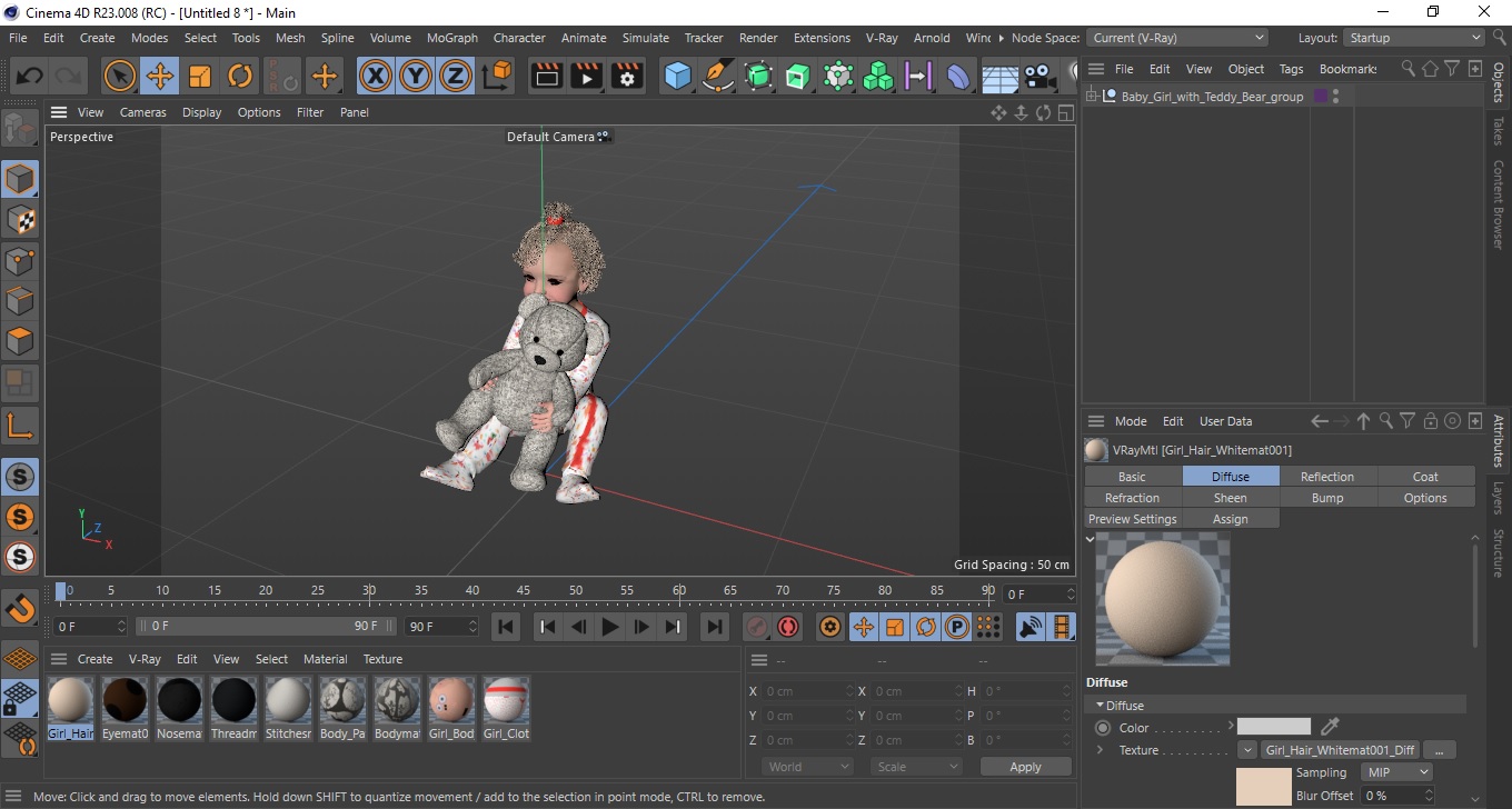 3D model Baby Girl with Teddy Bear