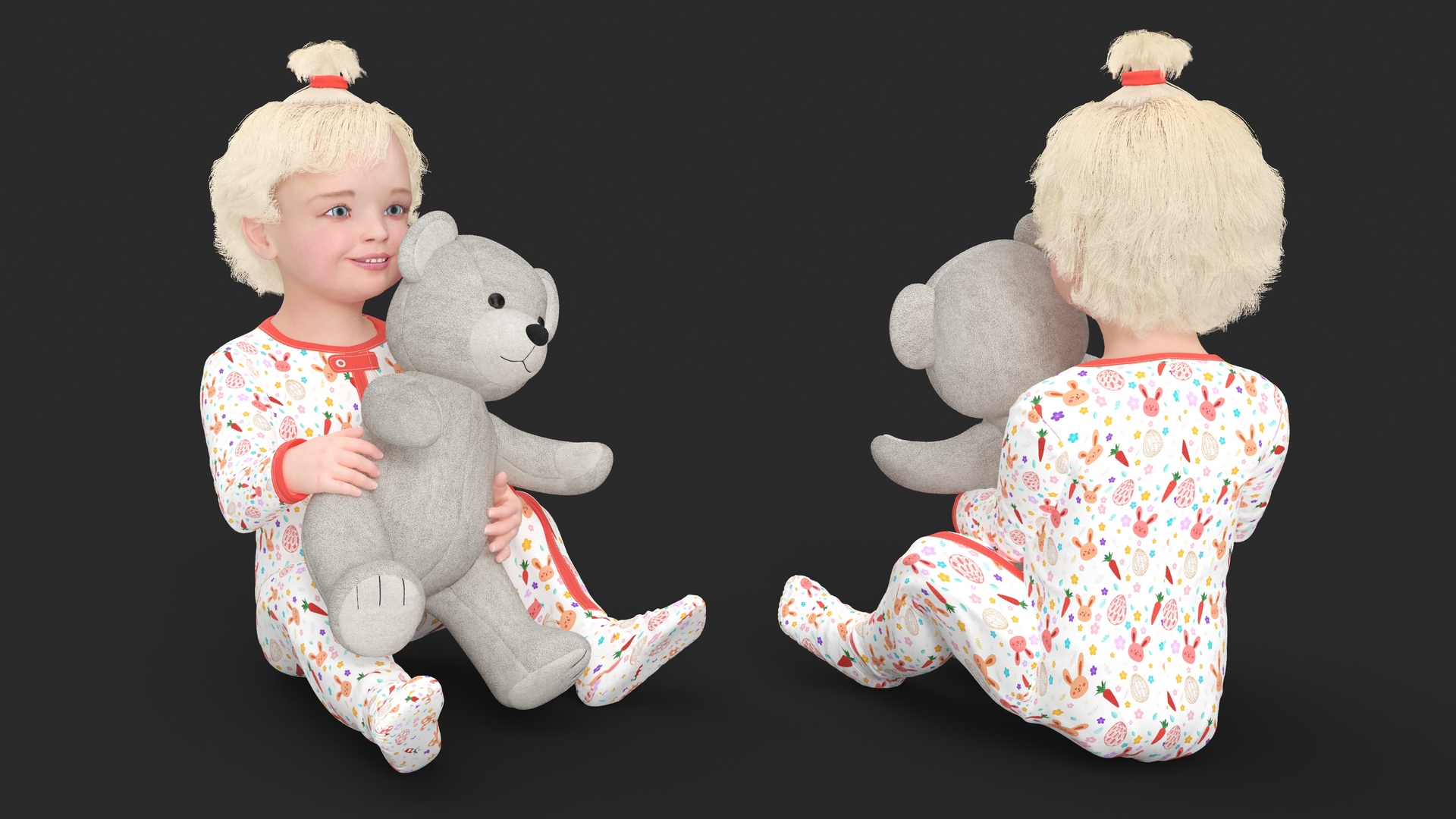 3D model Baby Girl with Teddy Bear