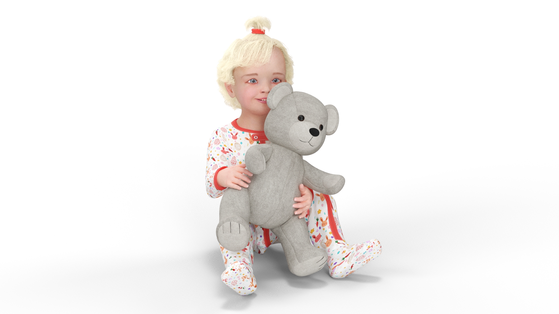 3D model Baby Girl with Teddy Bear