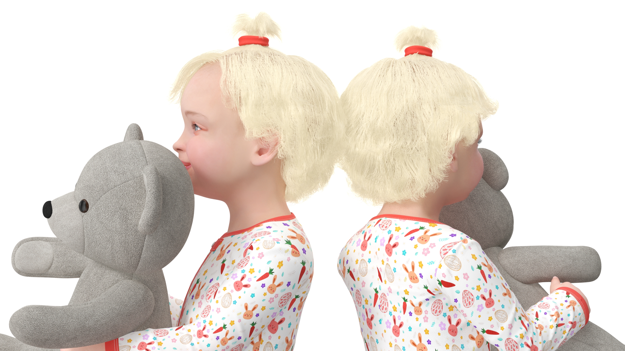 3D model Baby Girl with Teddy Bear