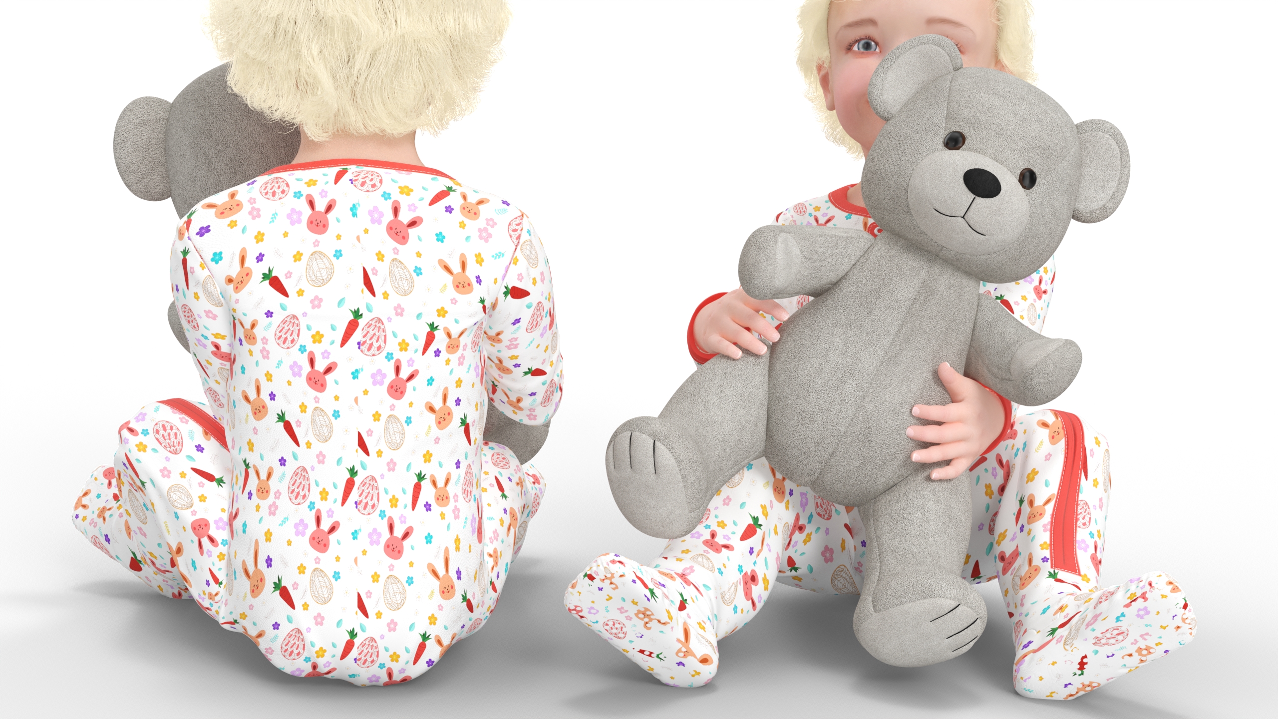 3D model Baby Girl with Teddy Bear