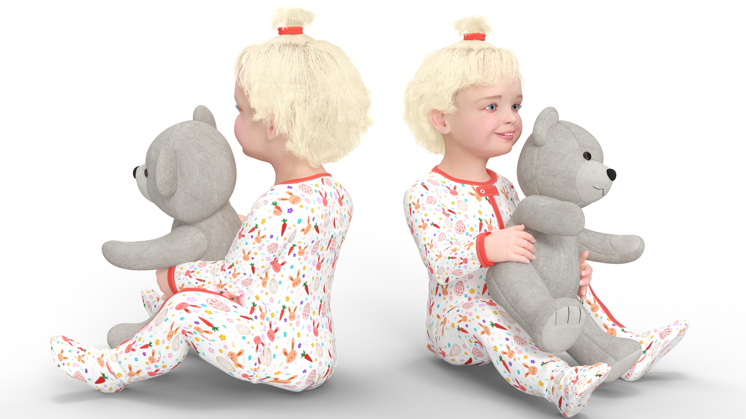 3D model Baby Girl with Teddy Bear