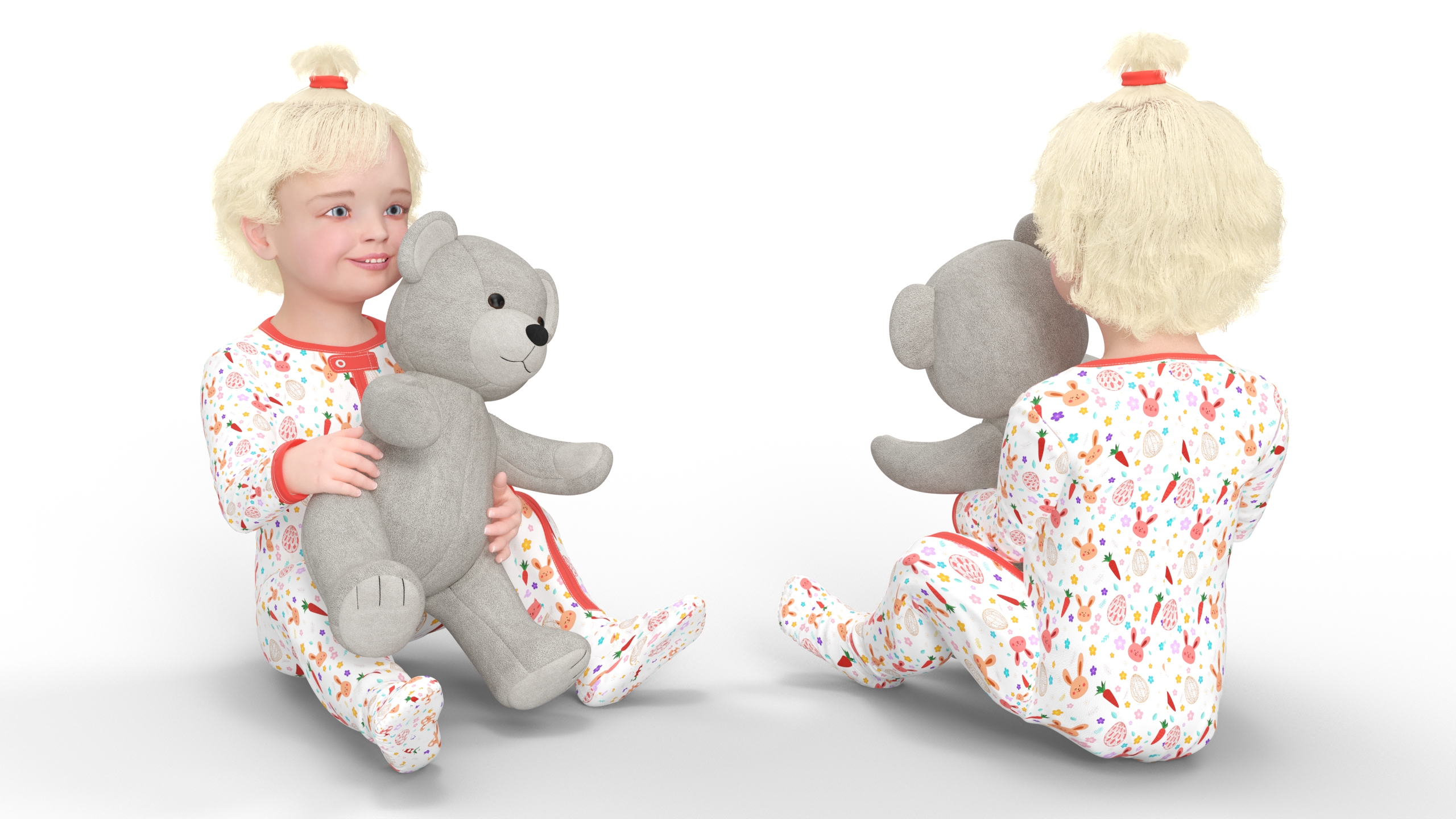 3D model Baby Girl with Teddy Bear