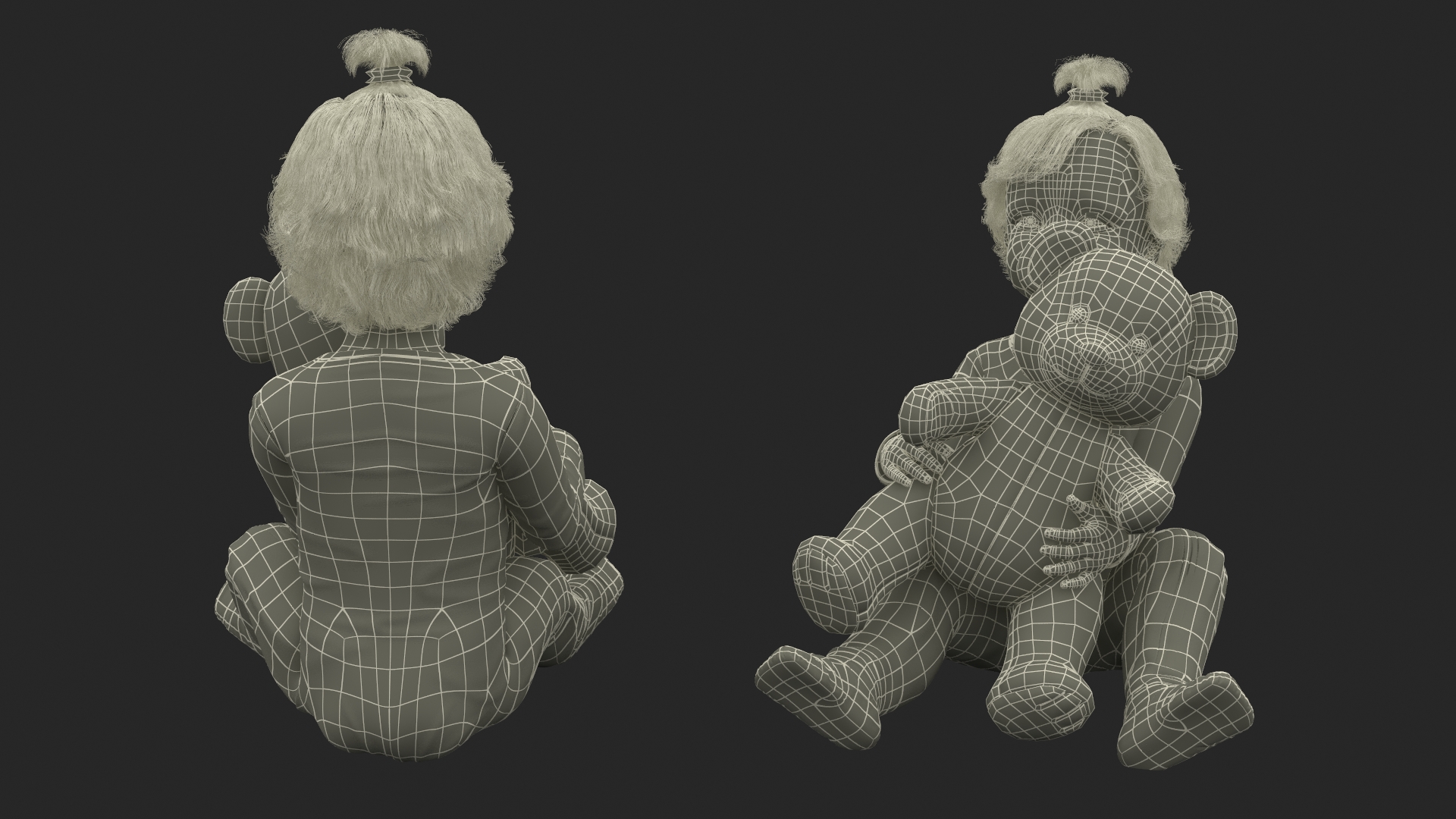 3D model Baby Girl with Teddy Bear