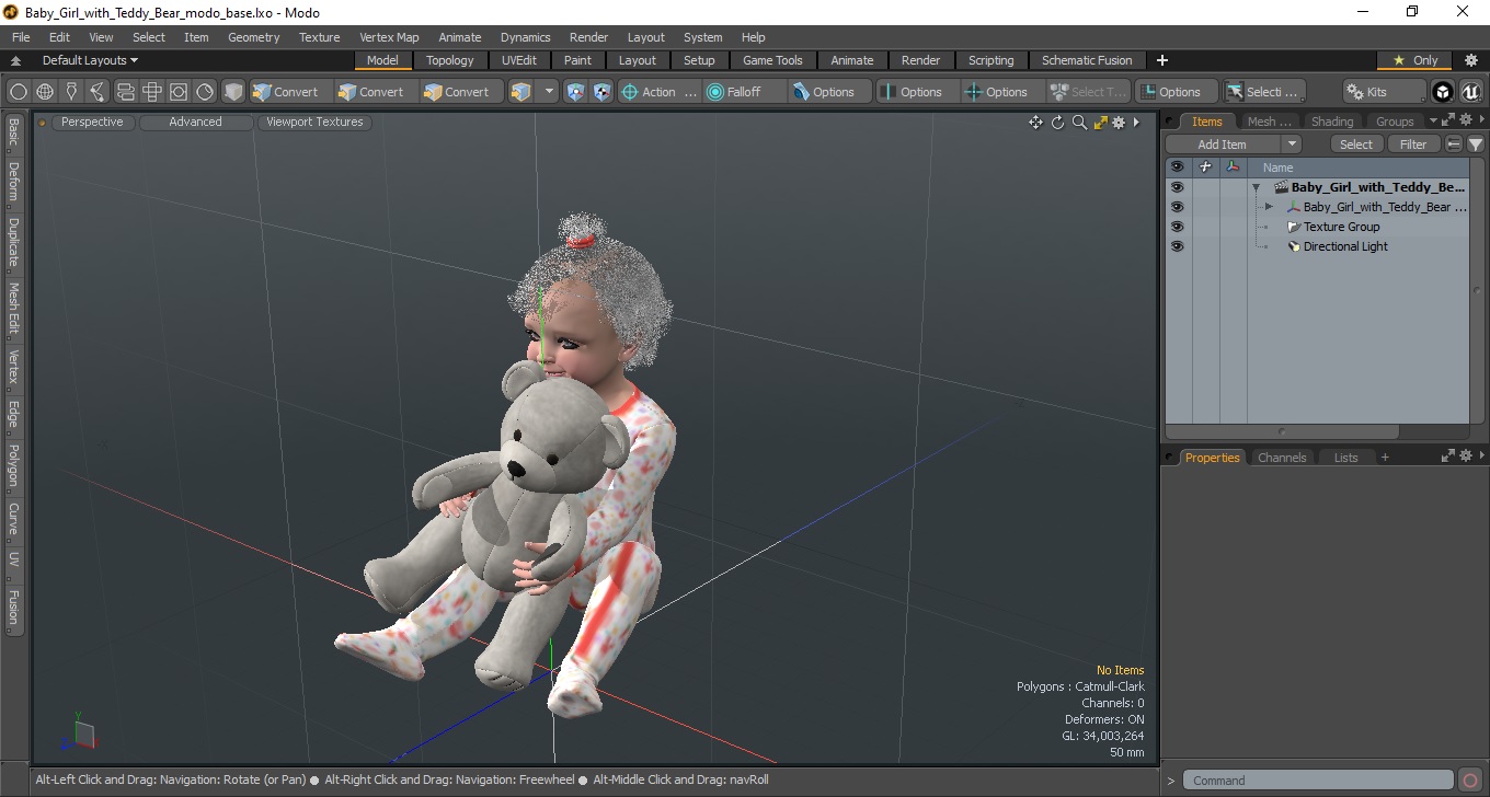 3D model Baby Girl with Teddy Bear