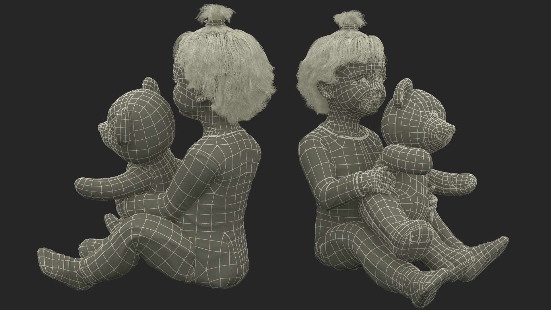 3D model Baby Girl with Teddy Bear