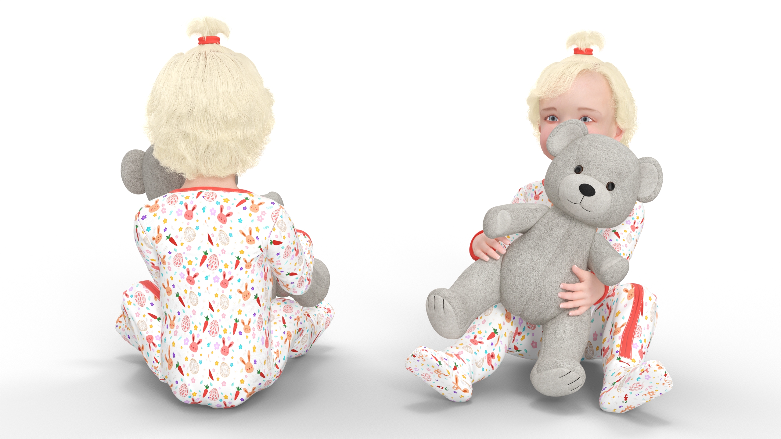 3D model Baby Girl with Teddy Bear